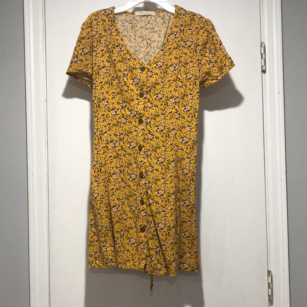 Mustard yellow floral print dress
